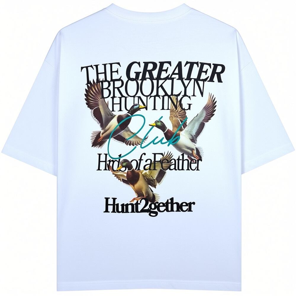 American Garage Brooklyn Hunting Club Men's Medium White T-Shirt Streetwear Boxy